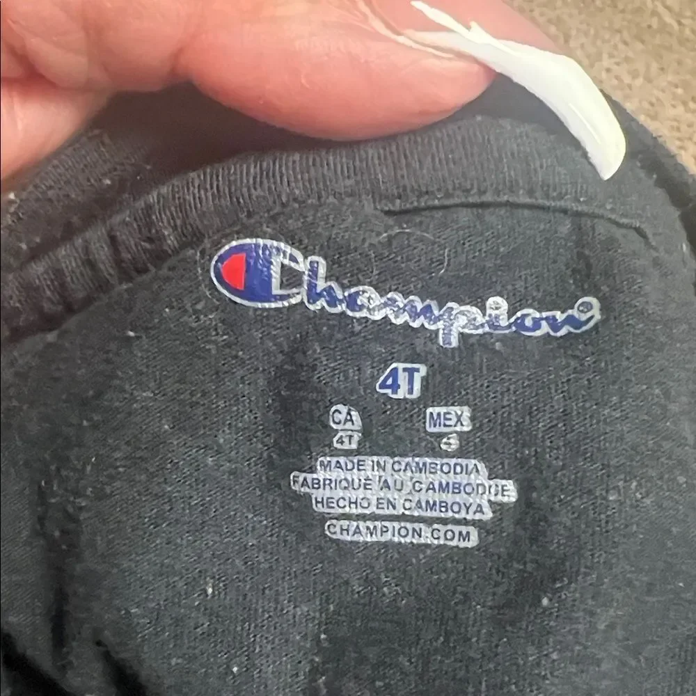 Champion Kids Black Tee with White and Red Logo